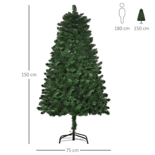 HOMCOM Árbol de Navidad Artificial 150 cm Ignífugo con 454 Ramas con 2 Tipos de Puntas de PVC Base Plegable y Soporte de Acero Decoración Navideña de Interior Verde