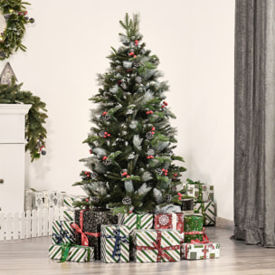 HOMCOM árbol de Navidad Artificial 150 cm con 440 Ramas 39 Piñas y 39 Bayas Hojas de PVC PE Base Plegable y Soporte Metálico Decoración Navideña para Interiores Verde