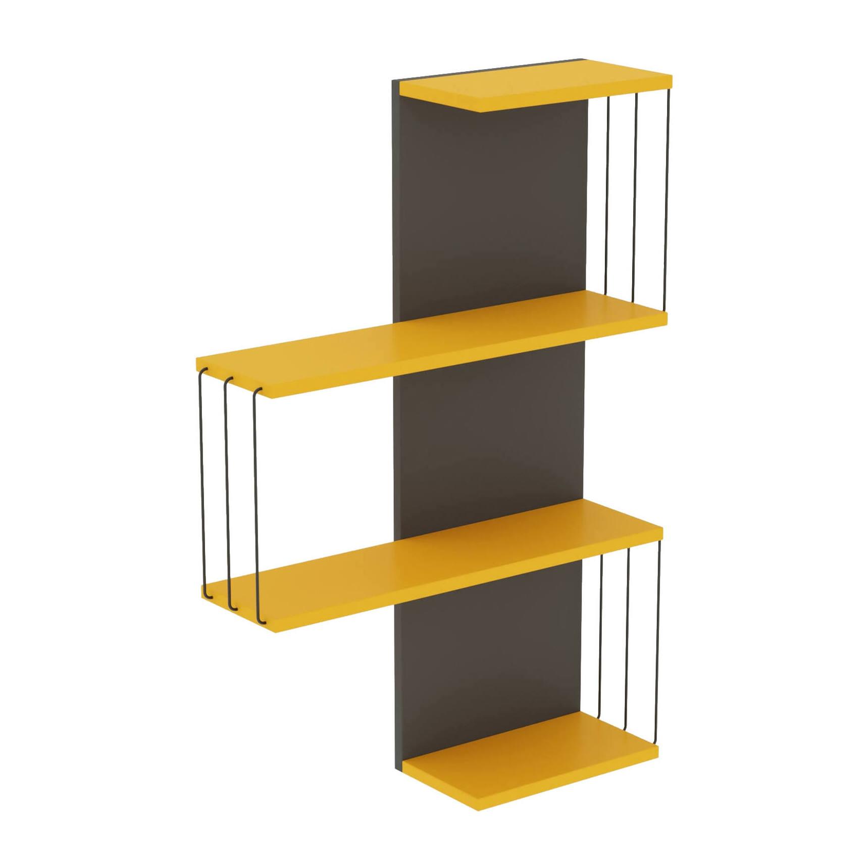 Mensola Dmannocc, Scaffale, Ripiano a muro, Scaffalatura multiuso, 64x19h96 cm, Antracite e Giallo