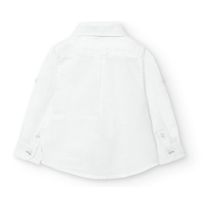 Camisa, pajarita niño, lino estampada lisa, blanco