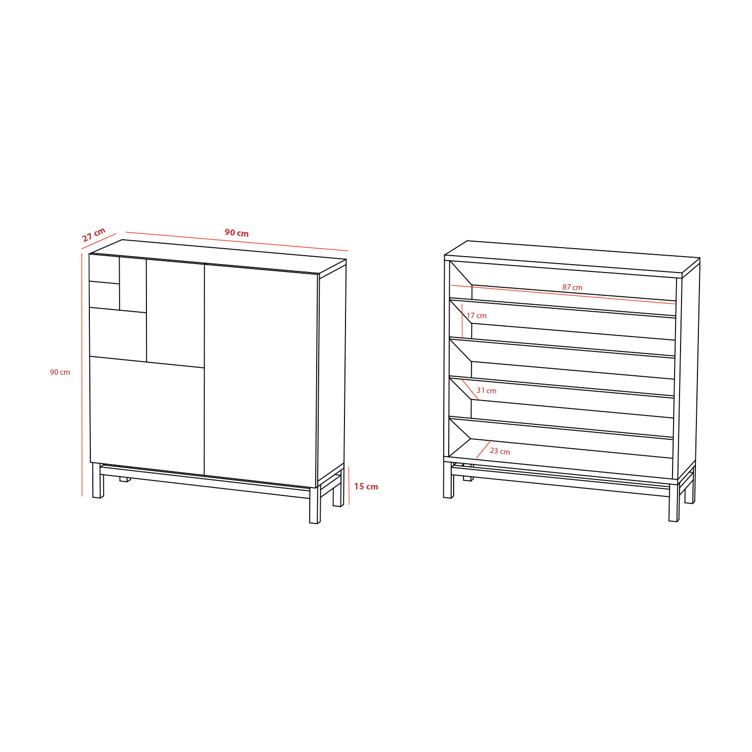Zapatero Copenhague melamina nogal claro patas blanco 90x90x27 cm