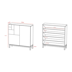 Zapatero Copenhague melamina nogal claro patas blanco 90x90x27 cm