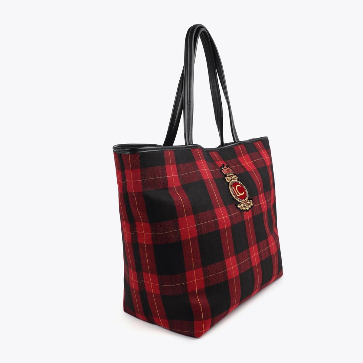 Borsa shopper a quadri con stemma