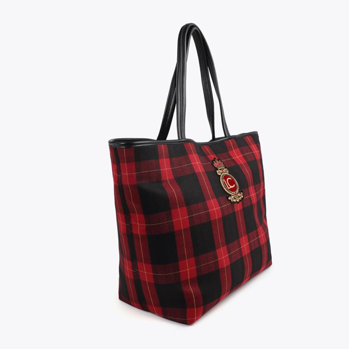 Borsa shopper a quadri con stemma