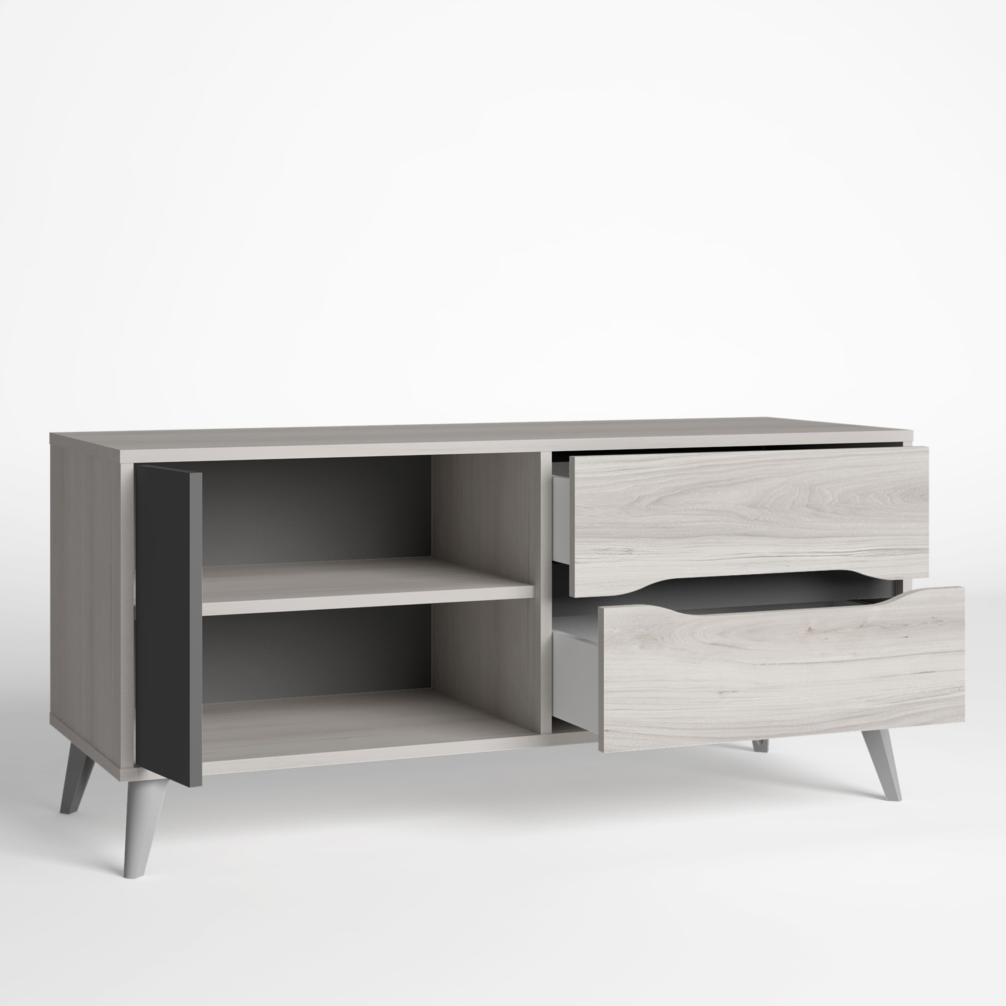 Mueble tv orly 1 puerta 2 cajones color shamal/gris