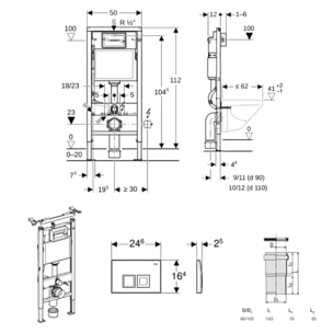 Duofix pack WC bâti-support UP100 + WC suspendu sans bride Ceramia avec abattant SoftClose + plaque blanche (GEBCEPXWT07-FR)