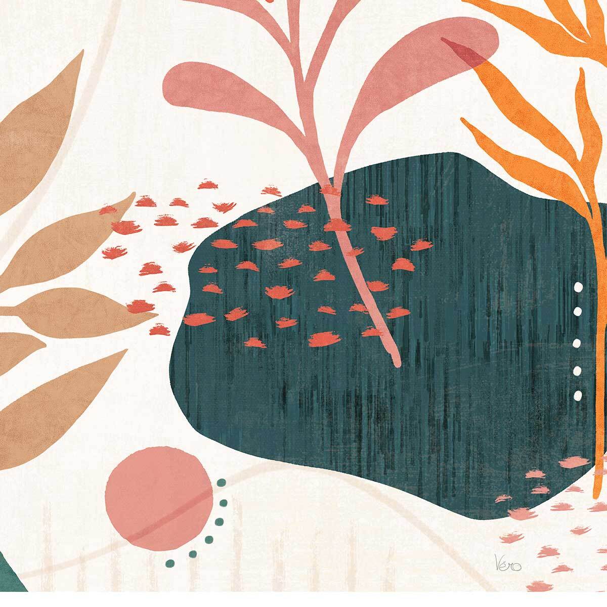 Papier peint végétal bohème terracotta et vert graphique Intissé