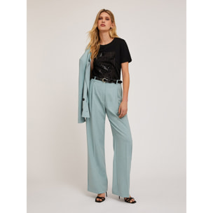 Motivi - T-shirt con paillettes e scritta ricamata - Nero