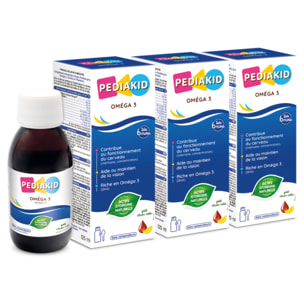 PEDIAKID - Oméga 3 - Complément Alimentaire Naturel - Formule Exclusive au Sirop d'Agave - Riche en DHA - Favorise le Bon Fonctionnement du Cerveau - Goût Citron-Cola - Lot de 3 Flacons 125 ml
