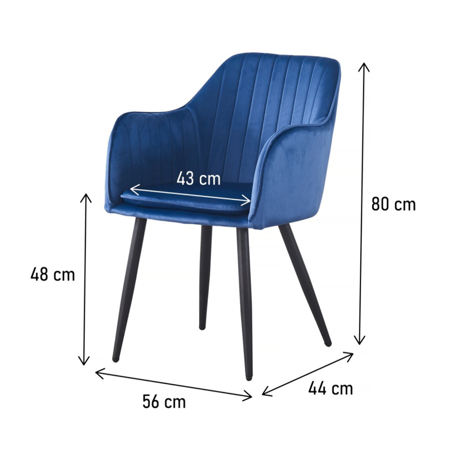 Lot de 2 chaises "Velma" en velours avec accoudoirs - Bleu