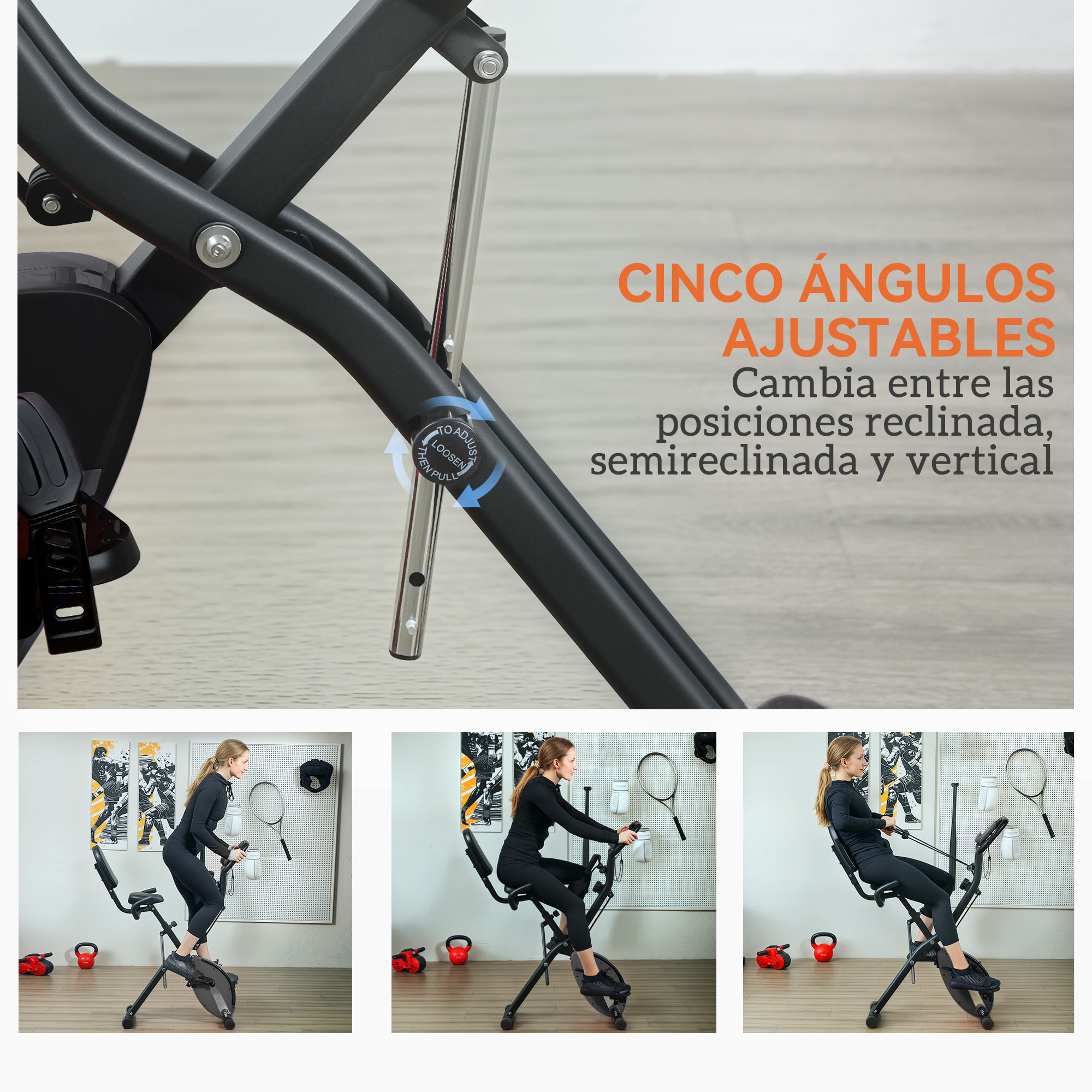 Bicicleta Estática Plegable Silenciosa con Resistencia Magnética de 8 Niveles Bici Estática Plegable con Respaldo Volante Pantalla LCD Banda de Resistencia Carga 110 kg Negro