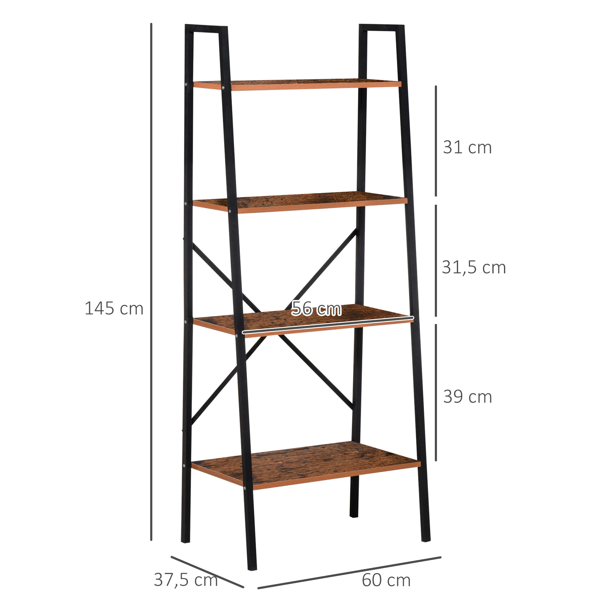 Estantería de Escalera Industrial con 5 Estantes 60x35x145cm