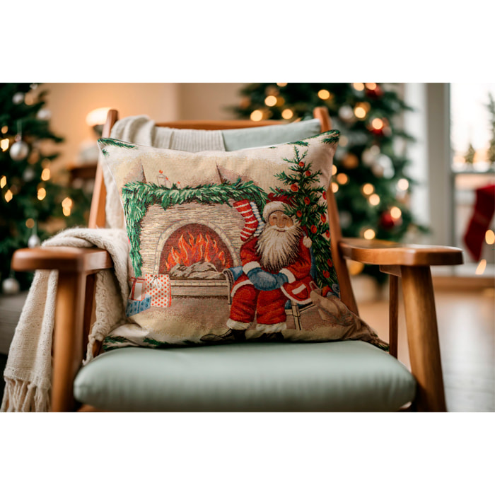 COPPIA CUSCINI ARREDO JACQUARD SFODERABILI 50X50 CM BABBO NATALE
