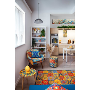Pouf contenitore Excelsa Trinacria in velluto e legno 39x39x43 cm multicolore
