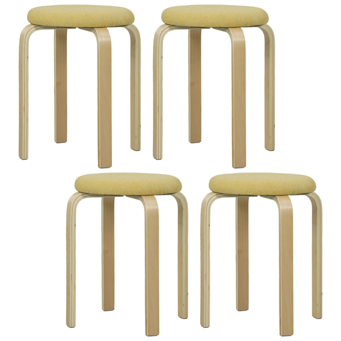 Juego de 4 Taburetes Apilables Redondos Taburetes Bajo de Cocina con Asiento Acolchado para Comedor Dormitorio Oficina Salón Amarillo y Natural