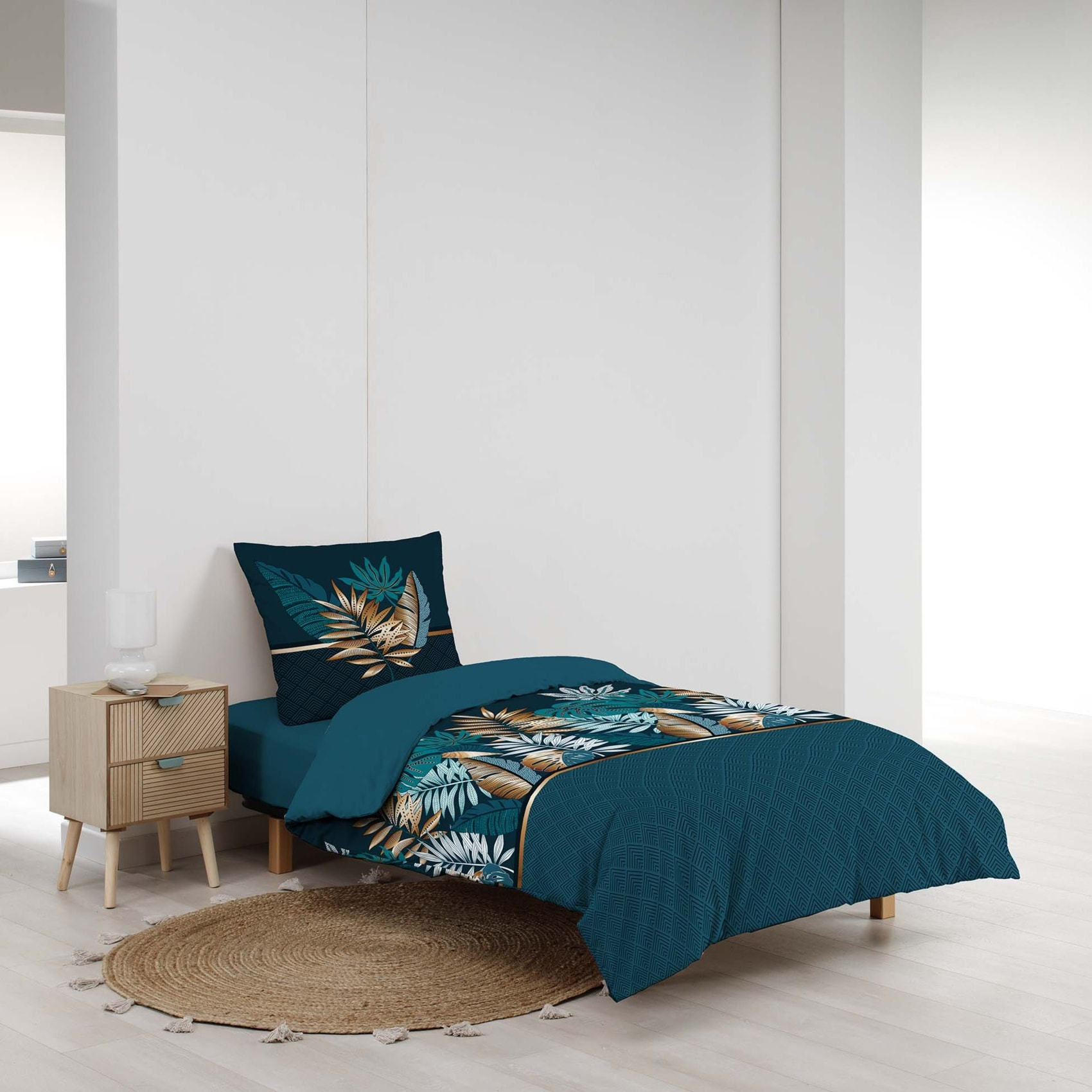 Parure de lit  Alianor Feuilles exotiques - Bleu