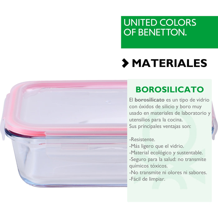 Set de 3 herméticos redondo 620ml + rectangular 1l + rectangular 1,5l Benetton