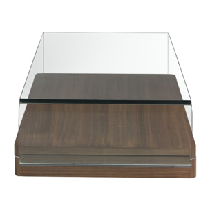 Mesa de centro de nogal y cristal 120x70x33cm