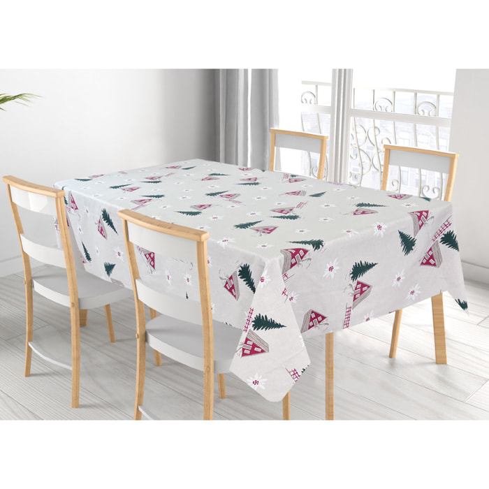 Tovaglia Natalizia in 100% Cotone Made In Italy Fantasia Chalet