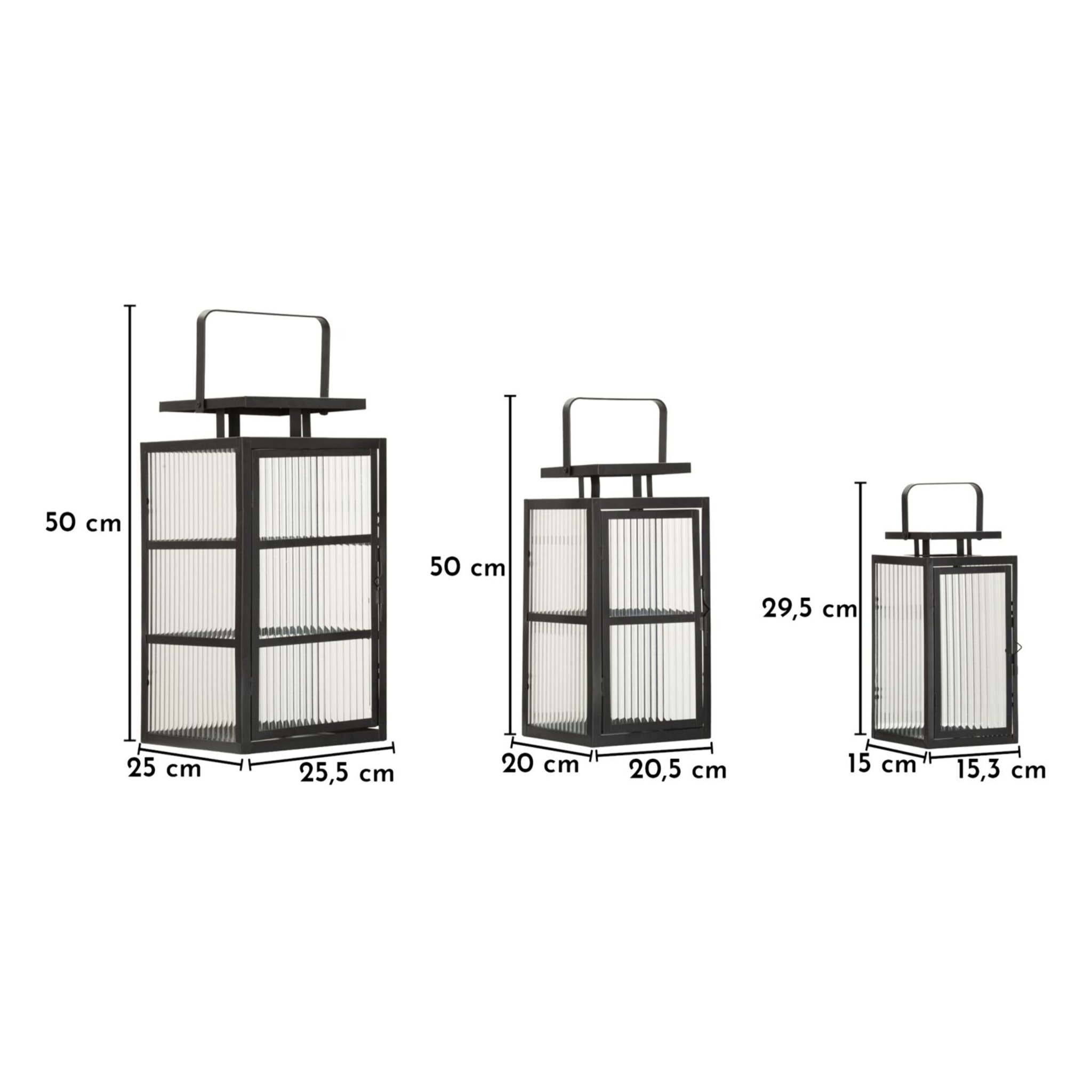 LANTERNE ANDROMEDA TRIS CM 25,5X25X50-X20,5X20X40-15,3X15X29,5 (VETRO TEMPERATO)