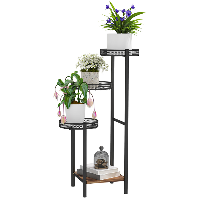 Soporte para Plantas de 4 Niveles Estantería para Plantas para Esquina Soporte de Acero Soporte para Macetas Interior y Exterior 25x25x80 cm Negro