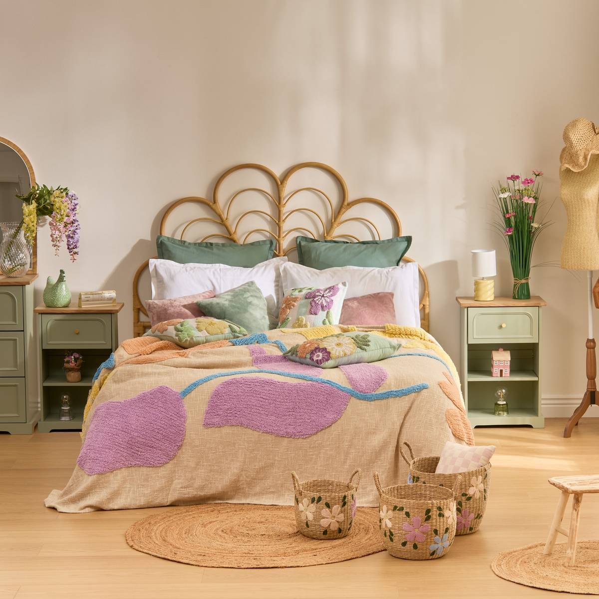 Dessus de lit Fleurs sauvages 260x240xcm motif tufté coton