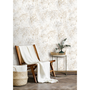Papier peint effet stuc marbré blanc or patiné