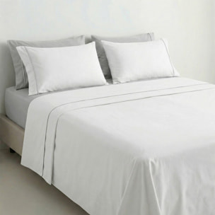 Completo lenzuola matrimoniale in cotone bicolore morbido e traspirante, set letto con lenzuolo sopra, sotto con angoli e 2 federe, design elegante con piping a contrasto, tessuto leggero e resistente 116 gsm, certificato OEKO-TEX, comfort quotidiano