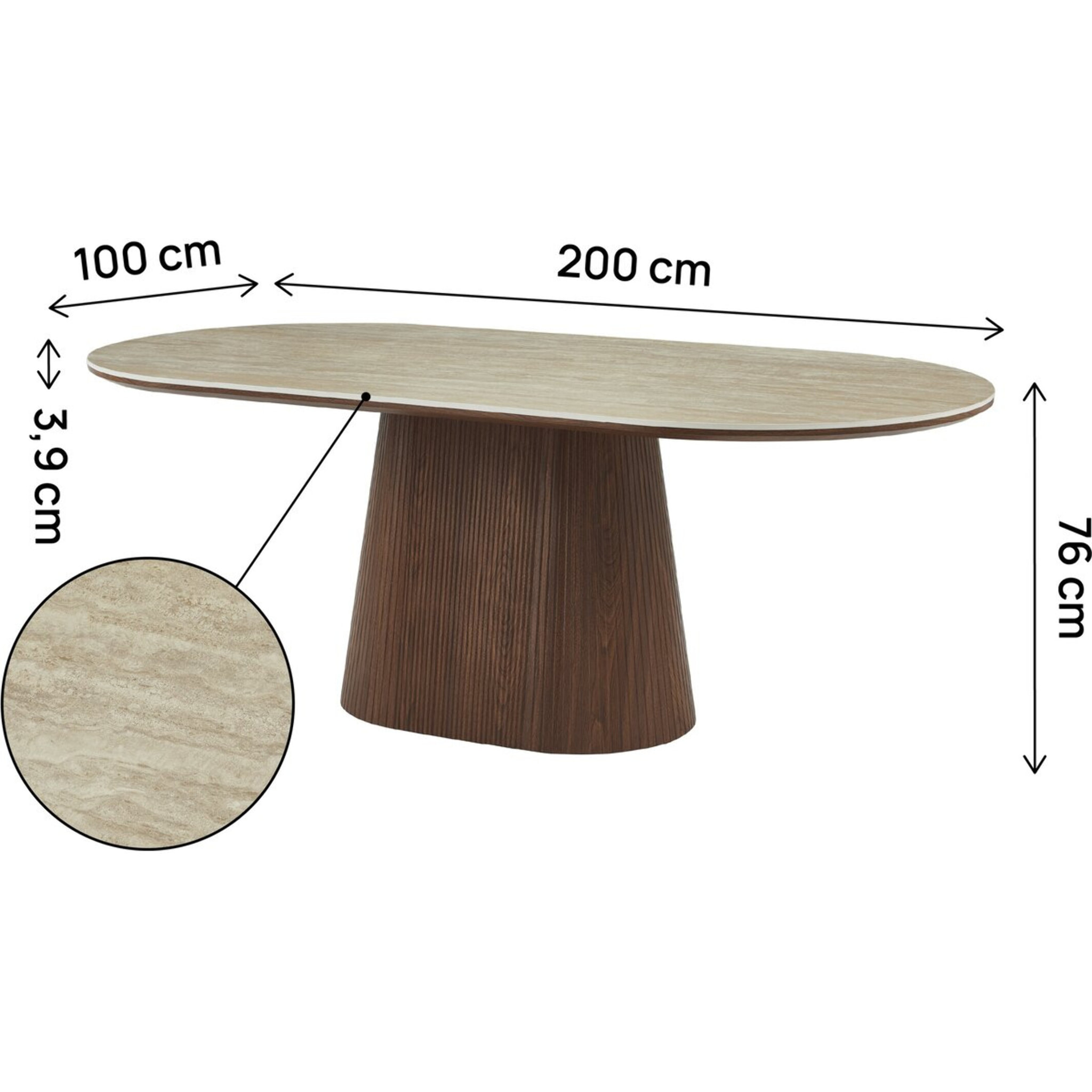 Table à manger ovale en pierre et bois "Portofino" - 8 places - Travertin et marron