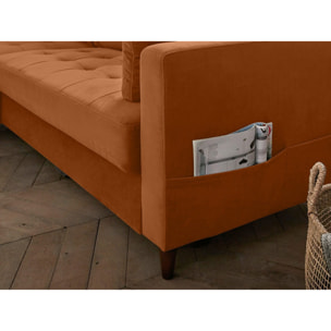 Anna - canapé d'angle gauche - 4 places - convertible avec coffre - en velours - Rouille