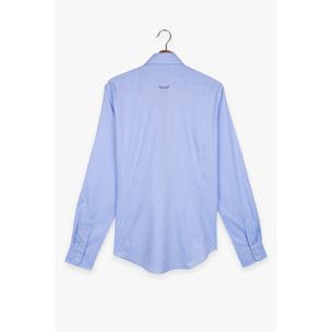 Camicia Uomo 2 Bottoni Button Down Slim Jacquard Fantasia Celeste/Celeste