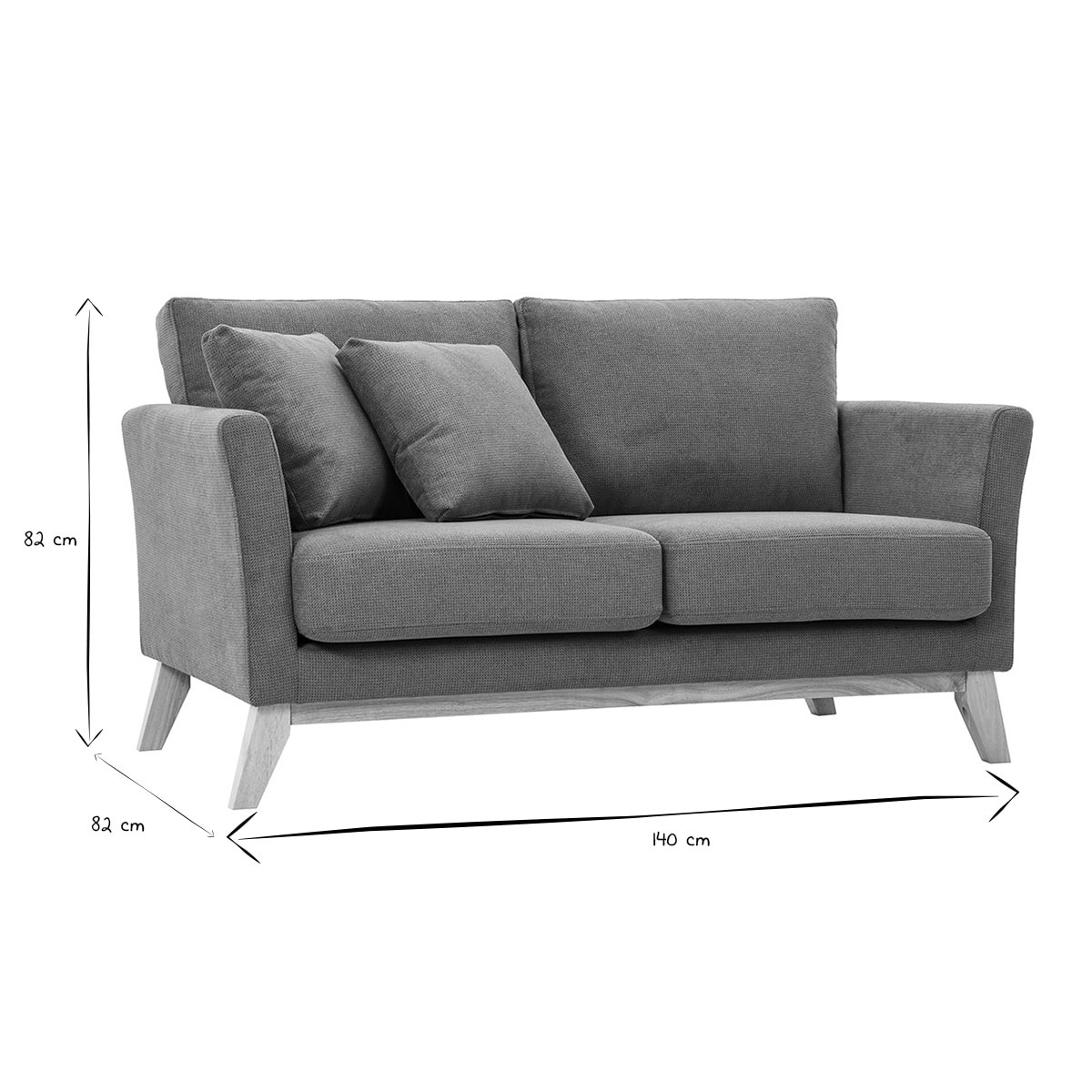 Canapé scandinave déhoussable 2 places en tissu chenille terre brûlée et bois clair OSLO