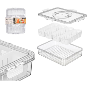 Caja hermética con 4 organizadores blancos y asa. 3,2L