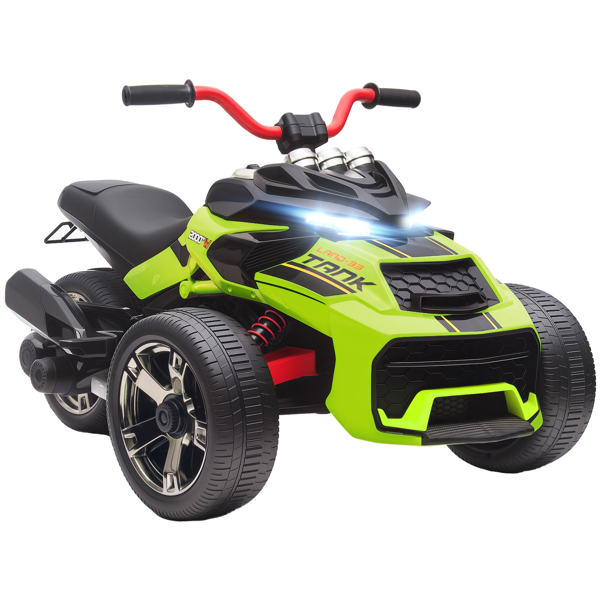 Quad Eléctrico para Niños 12V, Quad para Niños de 3-8 Años, con 2 Motores, Velocidad hasta 5â€¯km/h, 3 Ruedas, Sistema de Suspensión, Faros, Bocina, Música, USB, Verde
