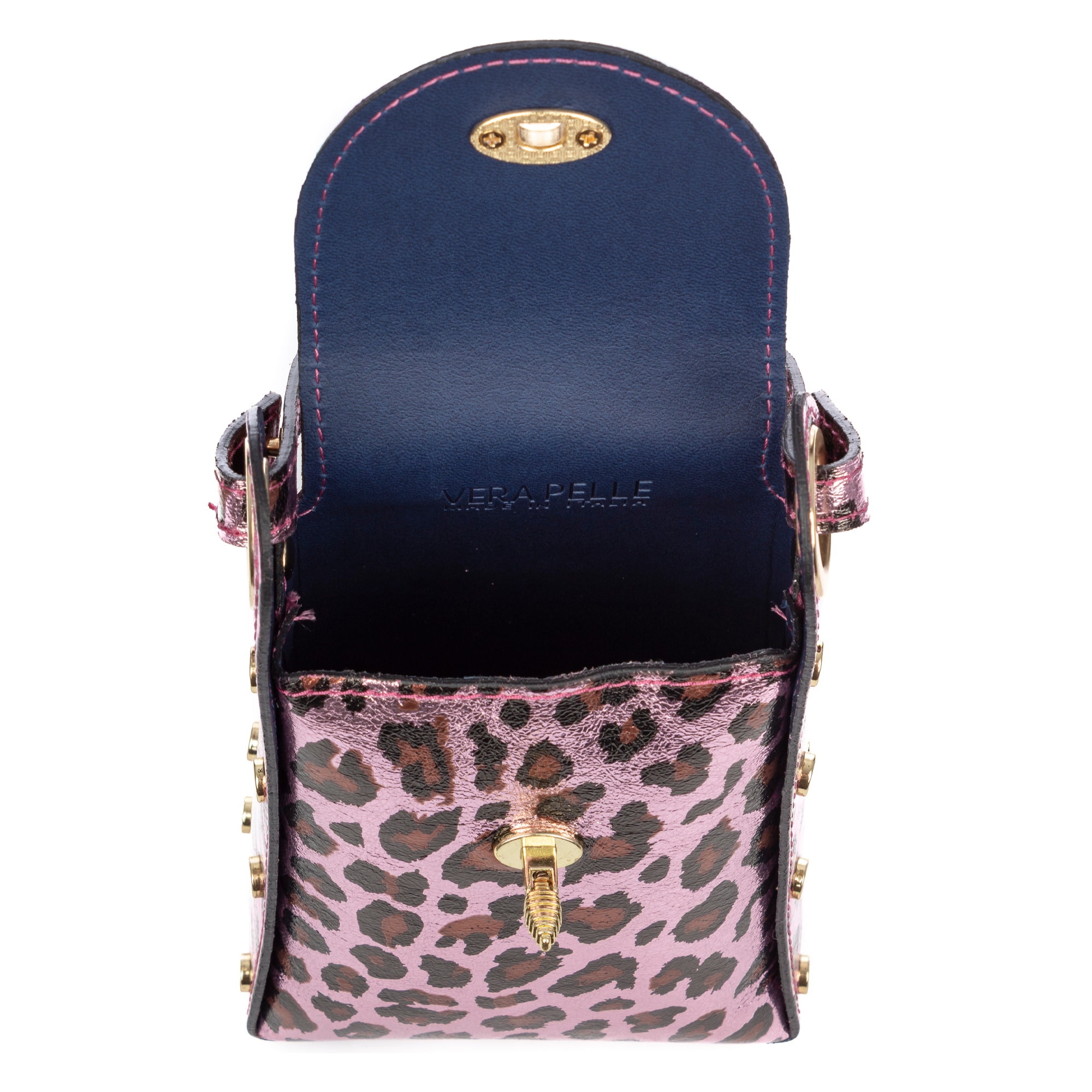 Alviano bolso de mano mujer. Piel auténtica Gamuza con estampado animal print leopardo lacada brillante.