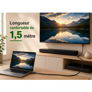 Câble HDMI ADEQWAT x2 HDMI 2.1 droit noir 1M5