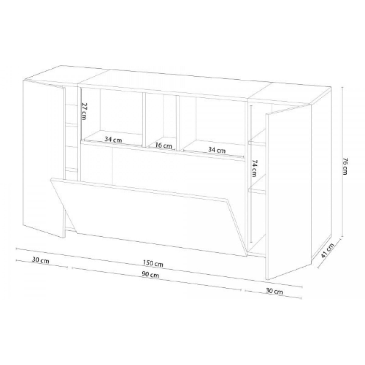 Credenza Paterson, Madia moderna a 3 ante, Buffet da soggiorno con scomparti, Madia da salotto, Mobile Porta TV, cm 150x41h76, Bianco e Cemento