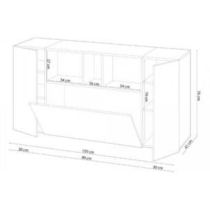 Credenza Paterson, Madia moderna a 3 ante, Buffet da soggiorno con scomparti, Madia da salotto, Mobile Porta TV, cm 150x41h76, Bianco e Cemento