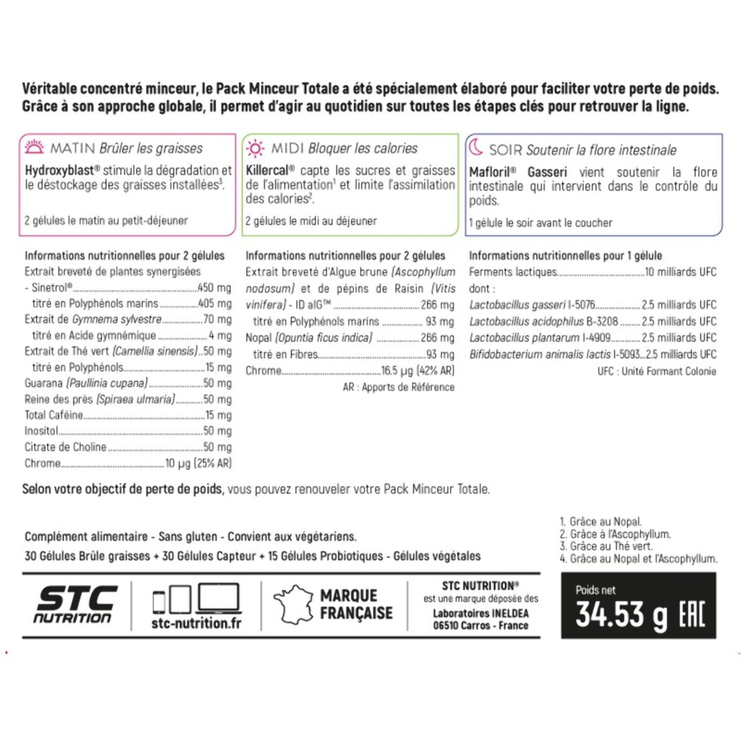 STC Nutrition - Pack Femme Active Fruits Rouges - Cure Minceur 30 Jours - Drainaxyl 500 ml + Pack Minceur Totale + 60 Gommes Coupe Faim - Programme en 3 étapes