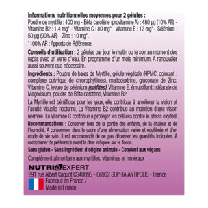 NUTRIEXPERT - Vision Plus - Confort visuel - A base de myrtille 60 gélules végétales - Cure 30 jours - Marque Française - Lot de 2 produits