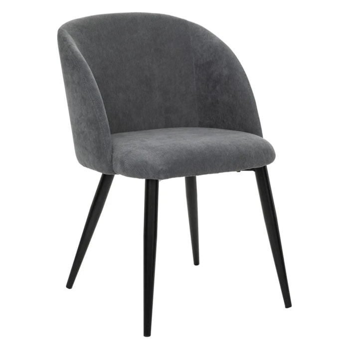 Fauteuil "Celeste" - gris - velours côtelé - pieds métal noir