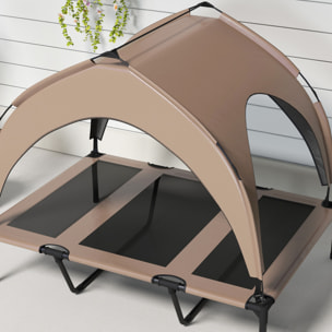 Cama para Perros Elevada con Toldo Cama para Perros Grandes con Marco de Acero y Bolsa de Transporte para Interior y Exterior 106x76x94 cm Café