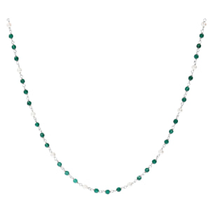 PERLAVIVA - Collana Rosario in Argento 925 placcato Oro Bianco 18Kt con Quarzo Verde e Perle Bianche d'Acqua Dolce Ø 4 mm