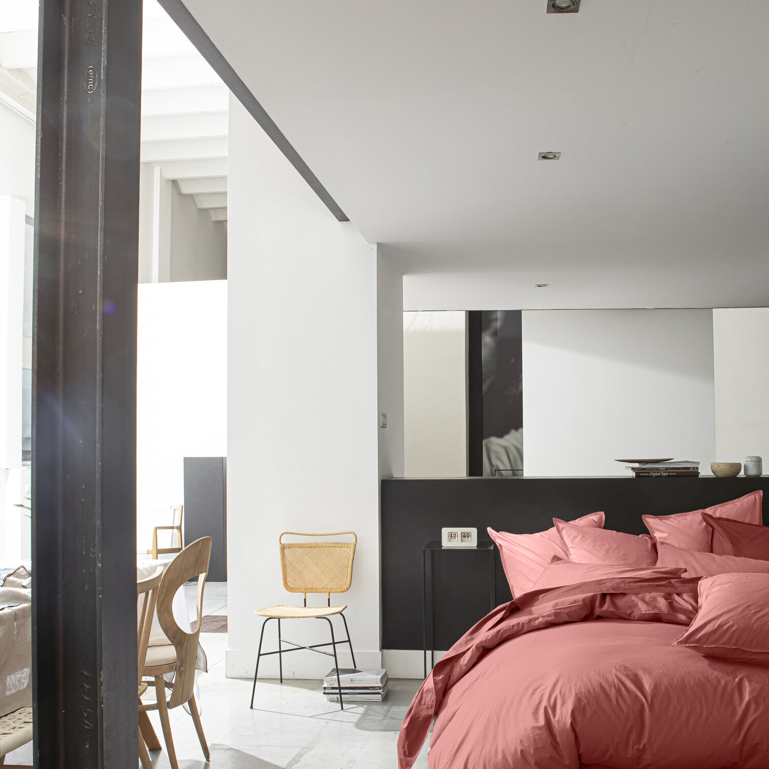Housse de couette percale de coton lavé vieux rose