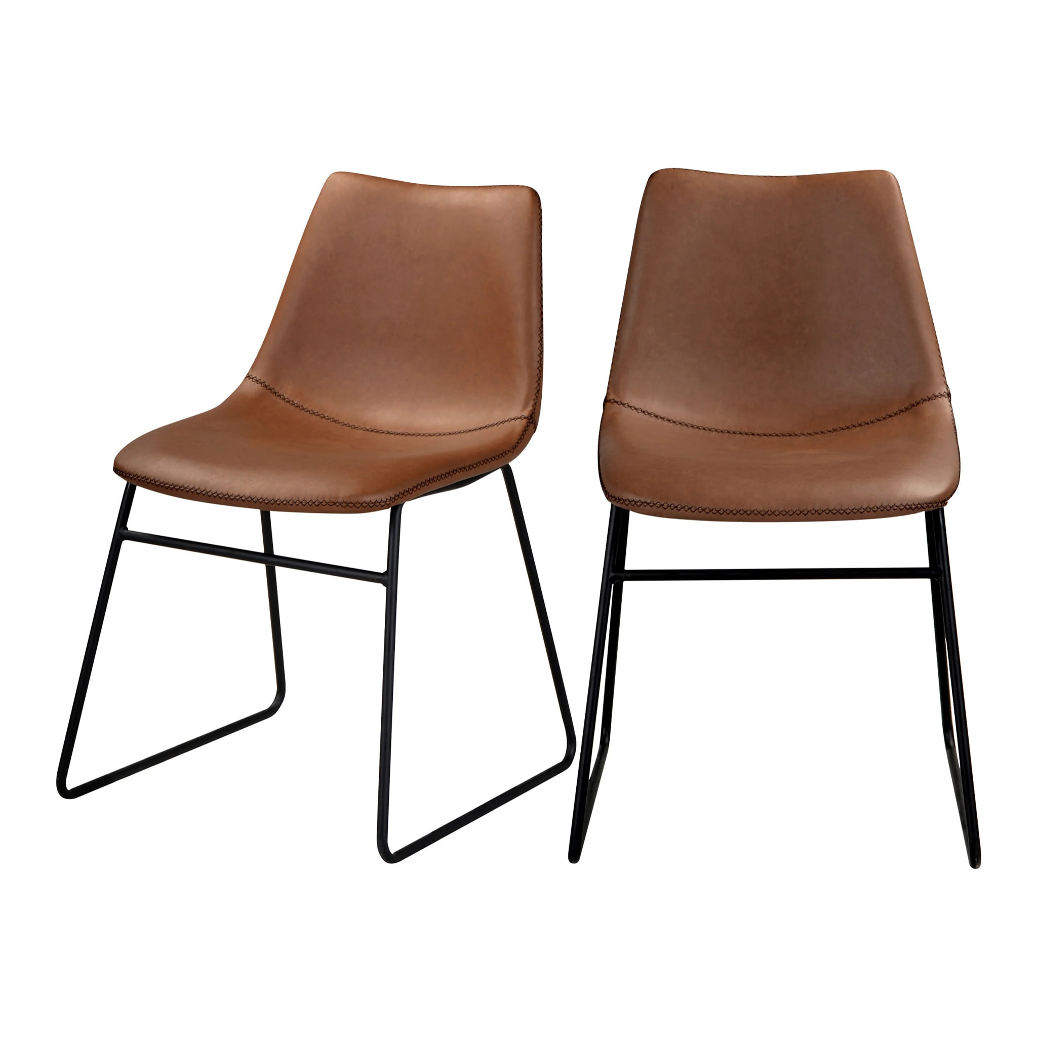 Lot de 2 chaises en cuir synthétique marron - Gaspard