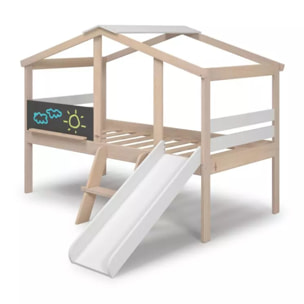 Cama cabaña con tobogán Rushi Blanco - Oak Soft