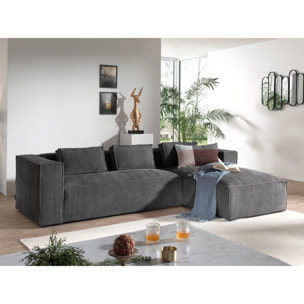 Stella - canapé d'angle droit en velours côtelé - 4 places -style contemporain - Gris foncé
