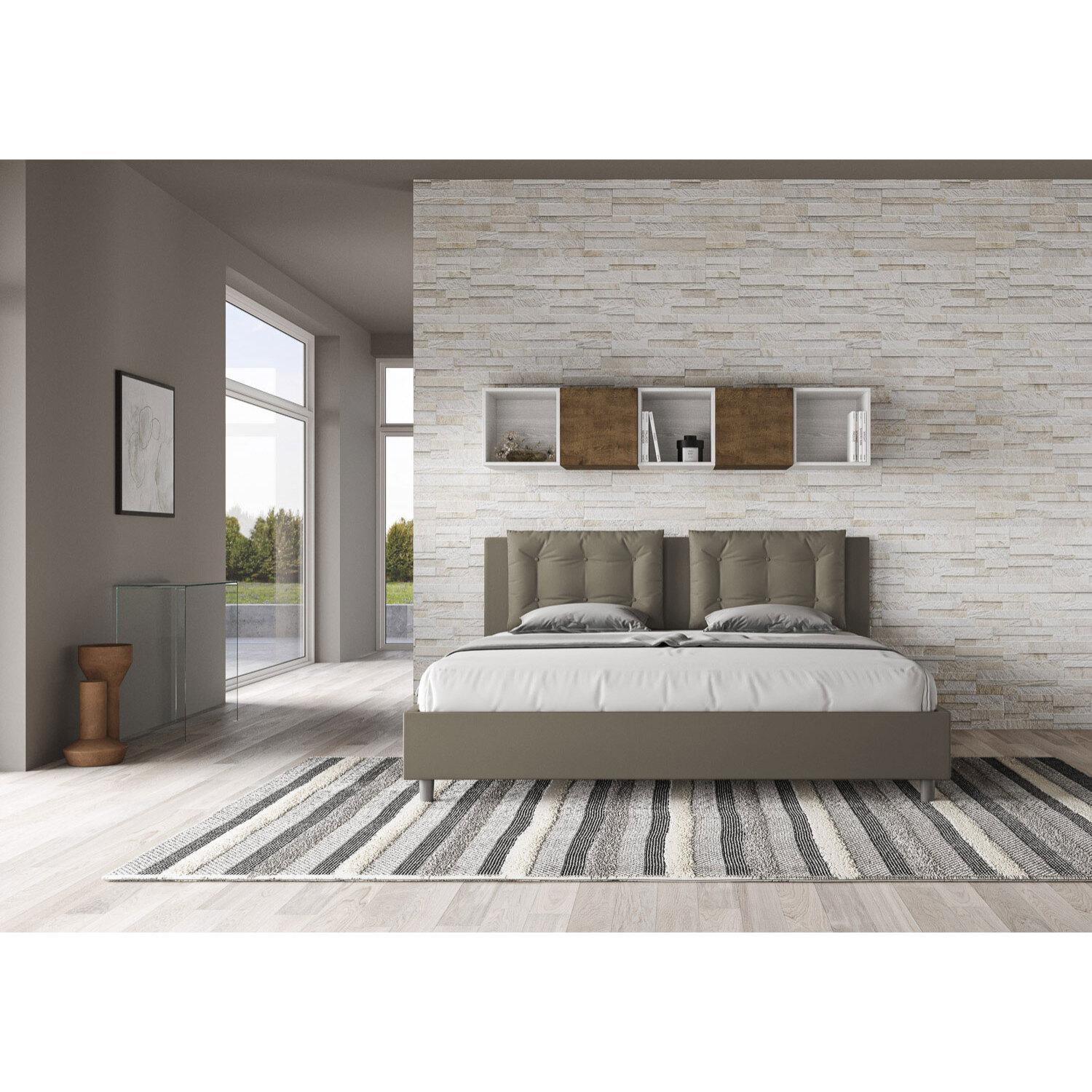 Lit king size sans sommier rembourré 200x200 similicuir cappuccino Annalisa