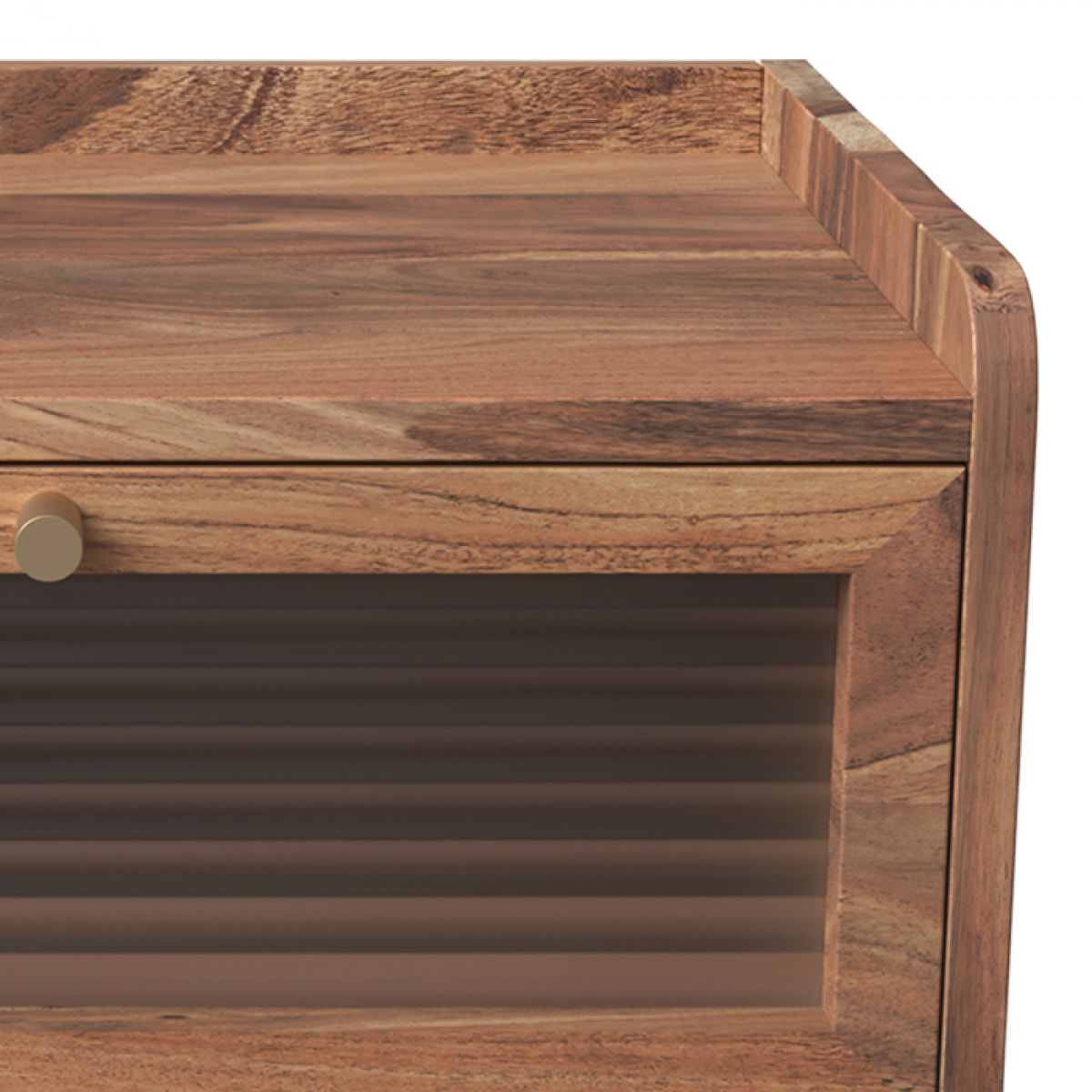 Table de chevet en bois d'acacia 2 tiroirs - Brune