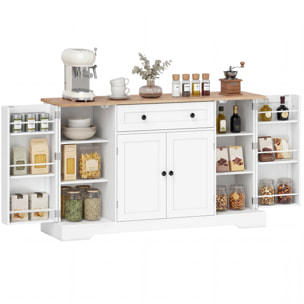 Aparador, Armario de Cocina Moderno con Cajón, Estantes en las Puertas, Estantes Ajustables, Barra de Café, Aparador para Cocina, Comedor, 138x40x83,5 cm, Blanco